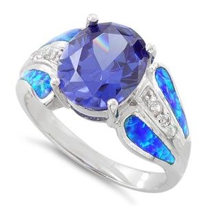 Sterling Silver Extravagant Opal Tanzanite Ring